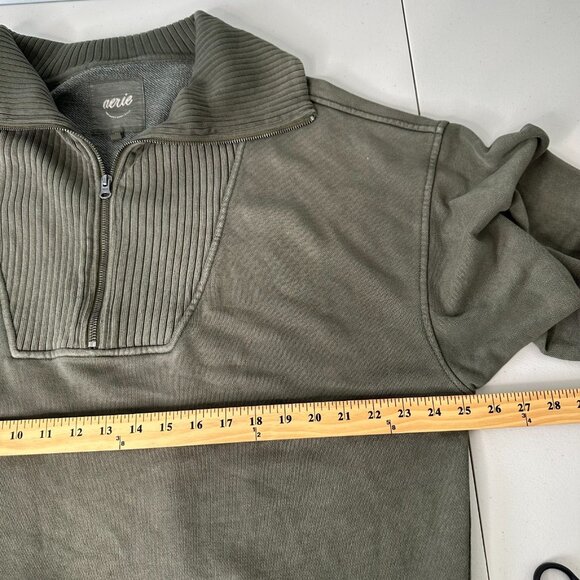 Aerie Down to Earth 1/4 Zip Sweatshirt Green Oversized Size L - Picture 5 of 8